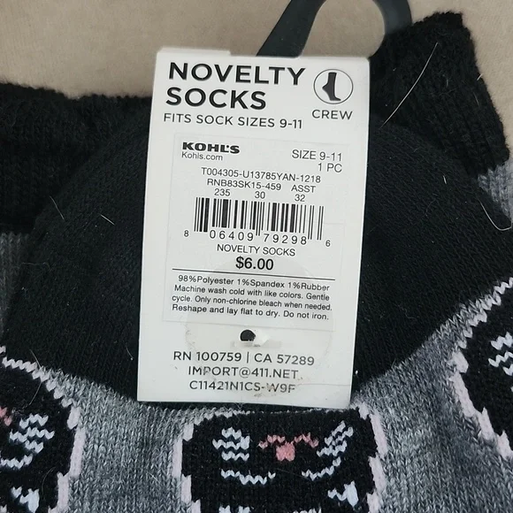 Kohl's Novelty Cat Crew Socks - Picture 3 of 4